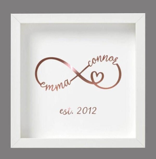 Personalised Infinity Box Frame, Couples Names, Valentines Anniversary Wedding Gift - Image 1