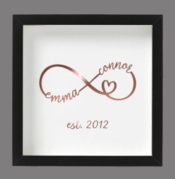 Personalised Infinity Box Frame, Couples Names, Valentines Anniversary Wedding Gift - Image 2